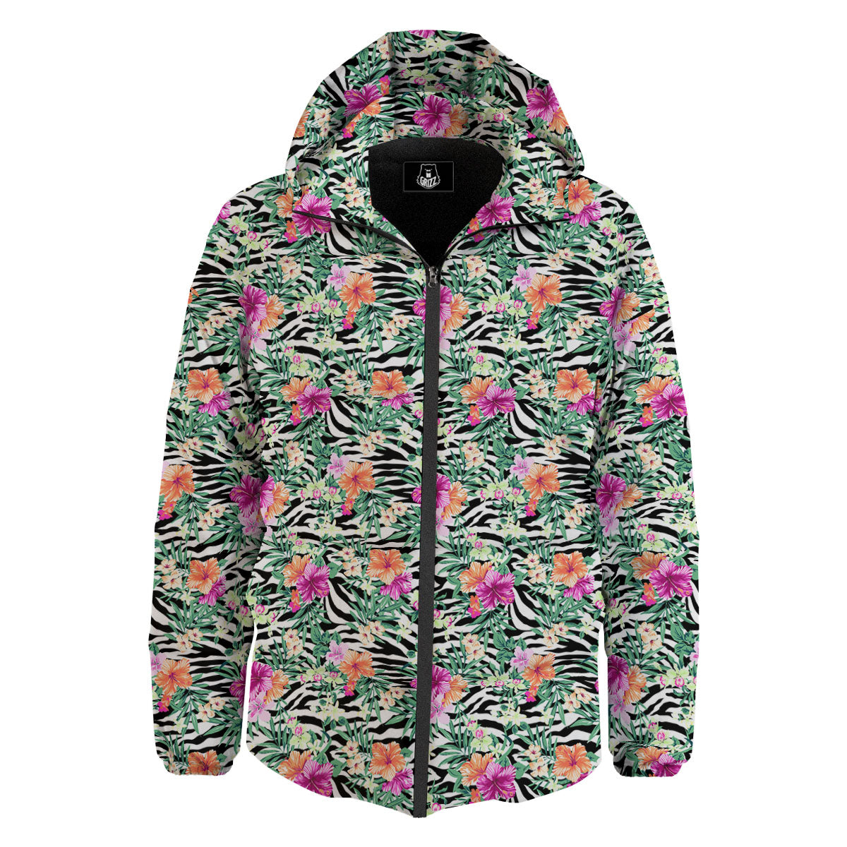 Zebra Floral Black White Print Pattern Down Jacket-grizzshop