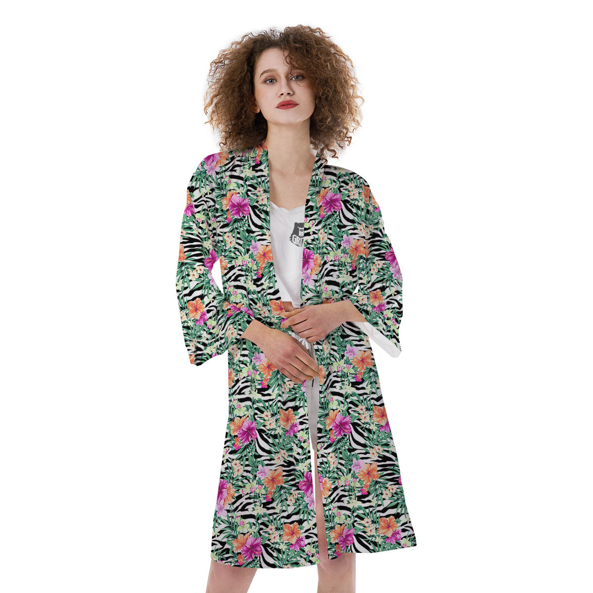 Zebra Floral Black White Print Pattern Kimono-grizzshop