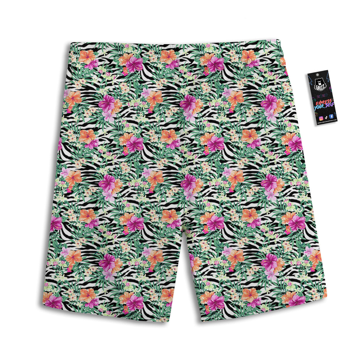 Zebra Floral Black White Print Pattern Men's Athletic Shorts