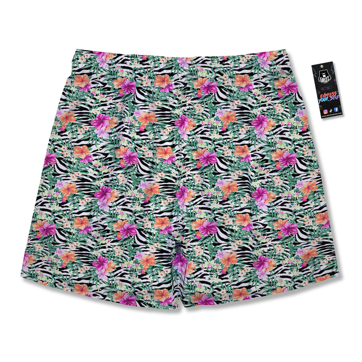 Zebra Floral Black White Print Pattern Men's Running Shorts-grizzshop