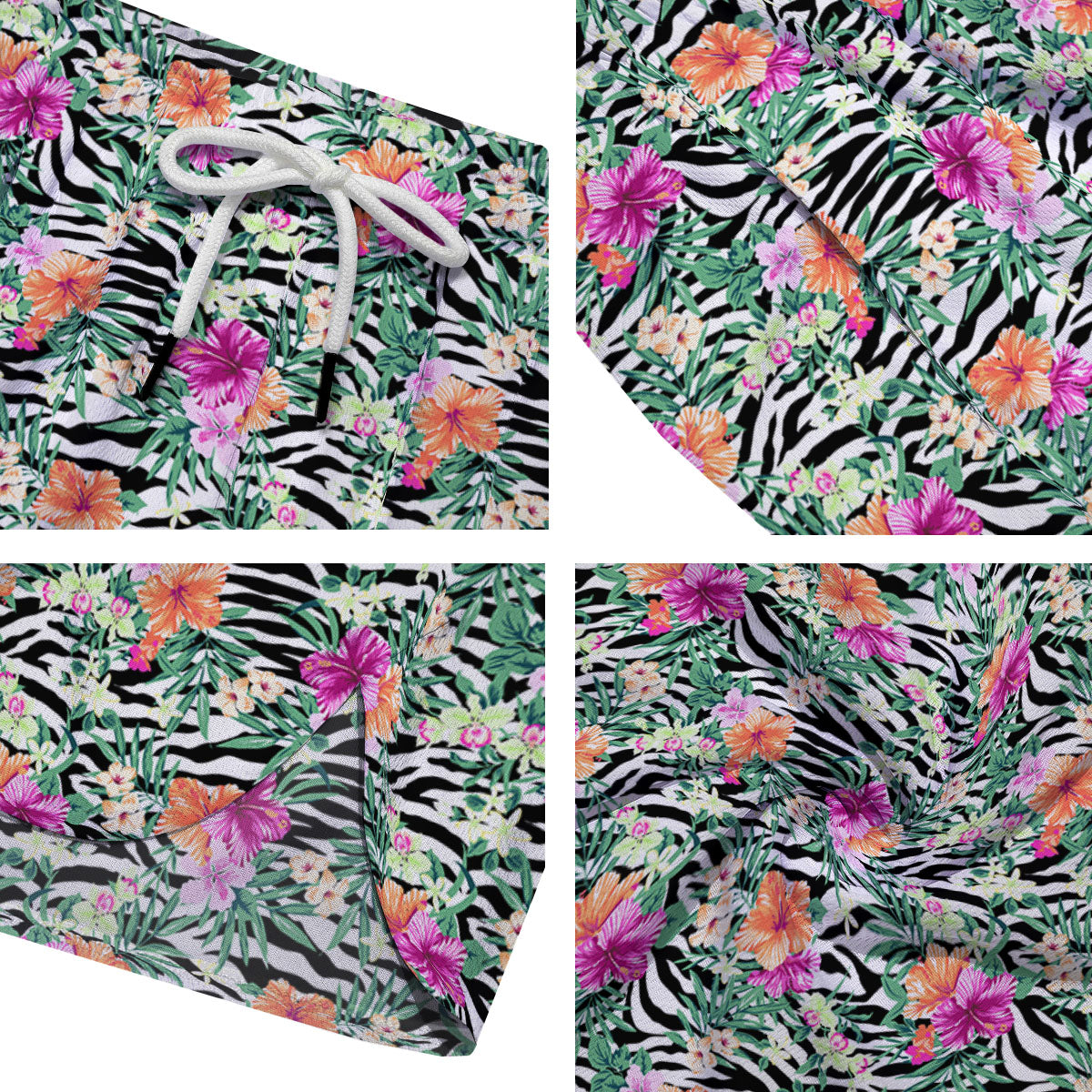 Zebra Floral Black White Print Pattern Men's Running Shorts-grizzshop