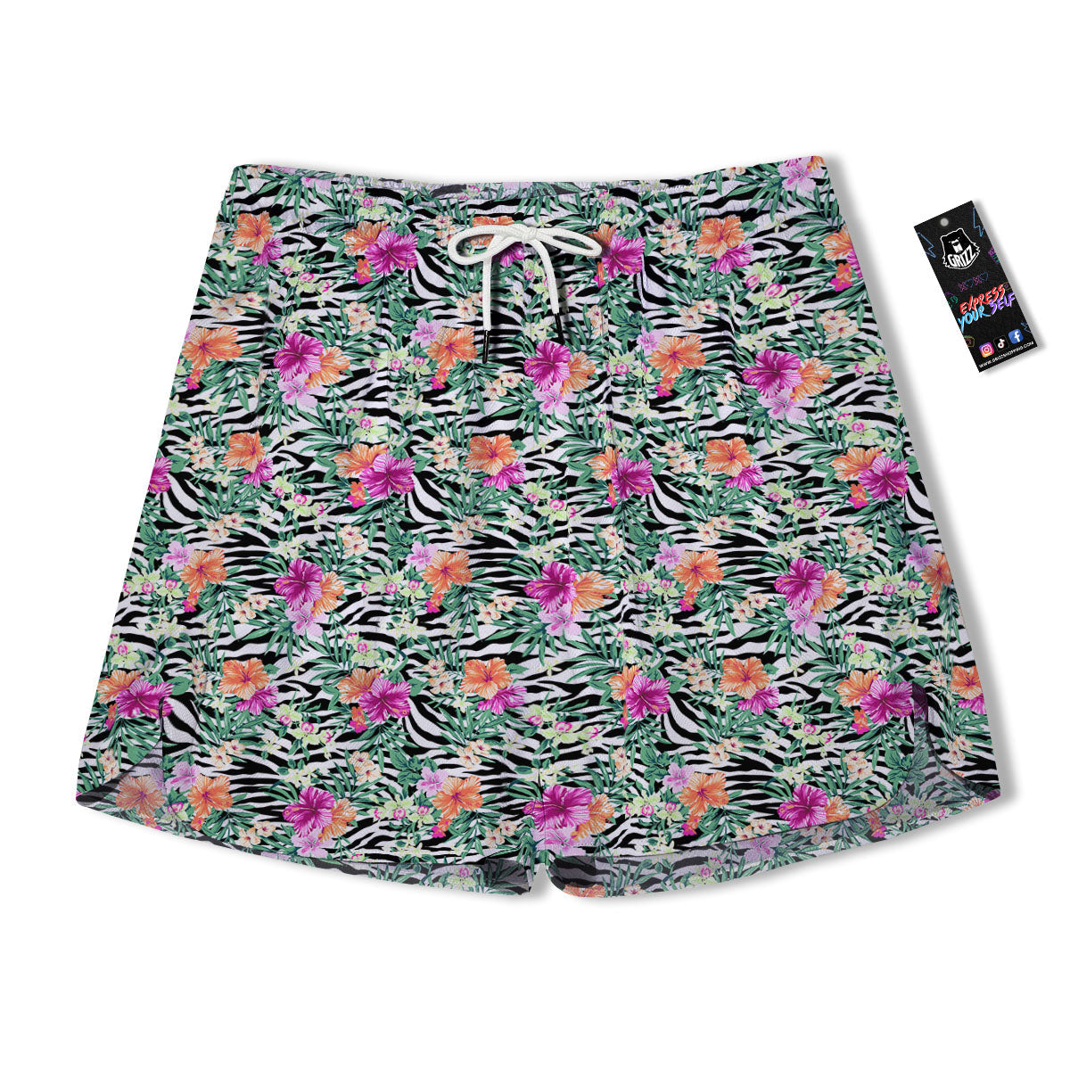 Zebra Floral Black White Print Pattern Men's Running Shorts-grizzshop