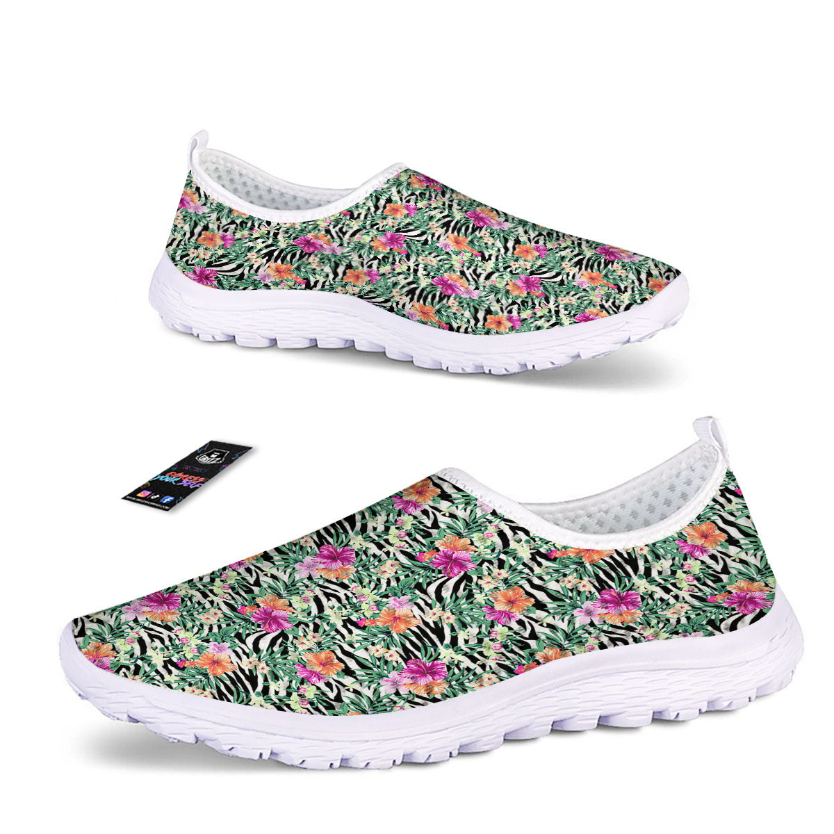 Zebra Floral Black White Print Pattern Nurse Shoes-grizzshop