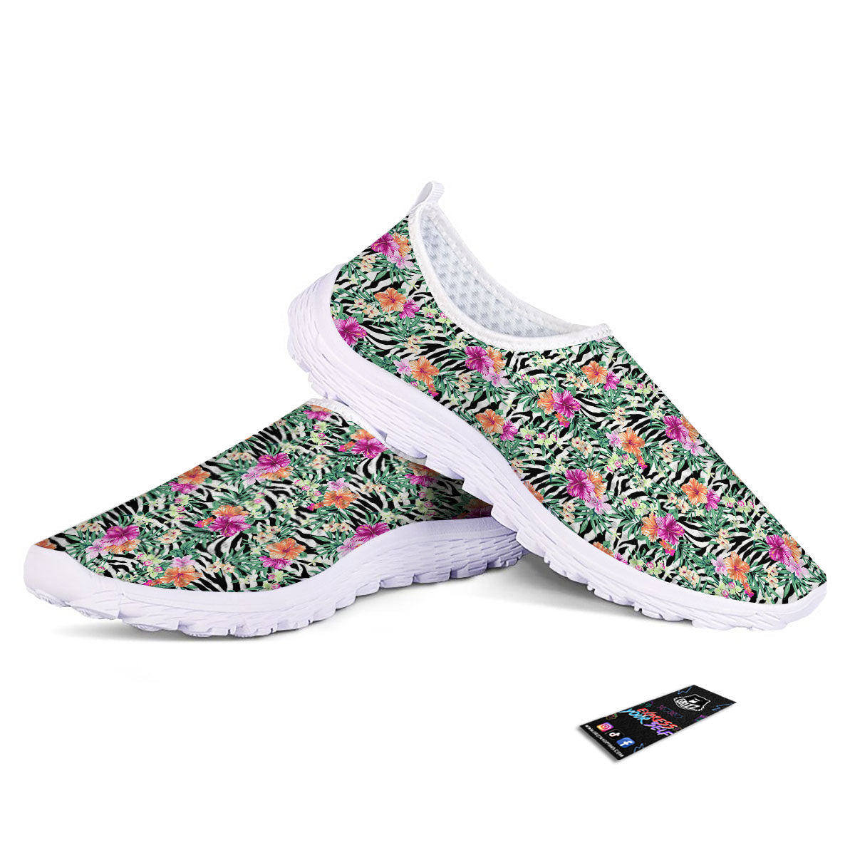 Zebra Floral Black White Print Pattern Nurse Shoes-grizzshop