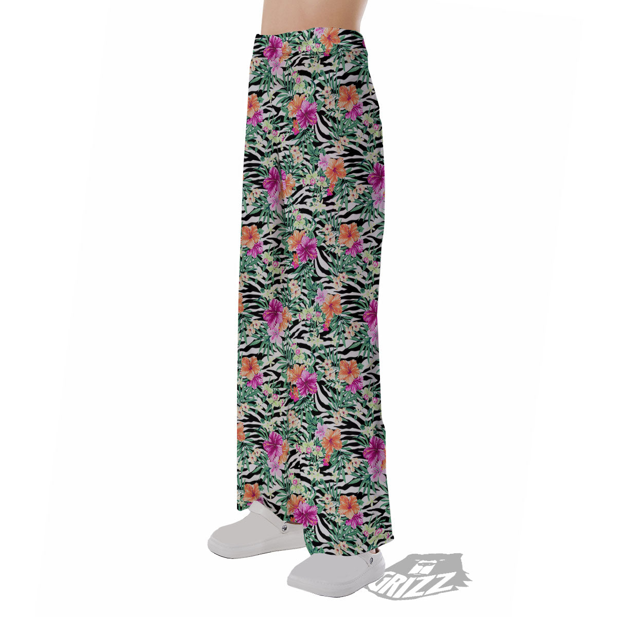 Zebra Floral Black White Print Pattern Pajama Pants-grizzshop