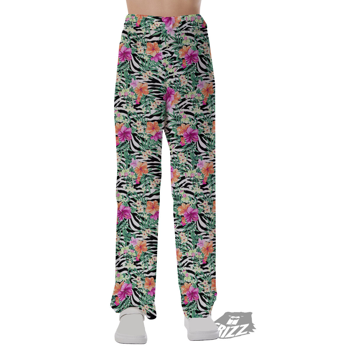 Zebra Floral Black White Print Pattern Pajama Pants-grizzshop