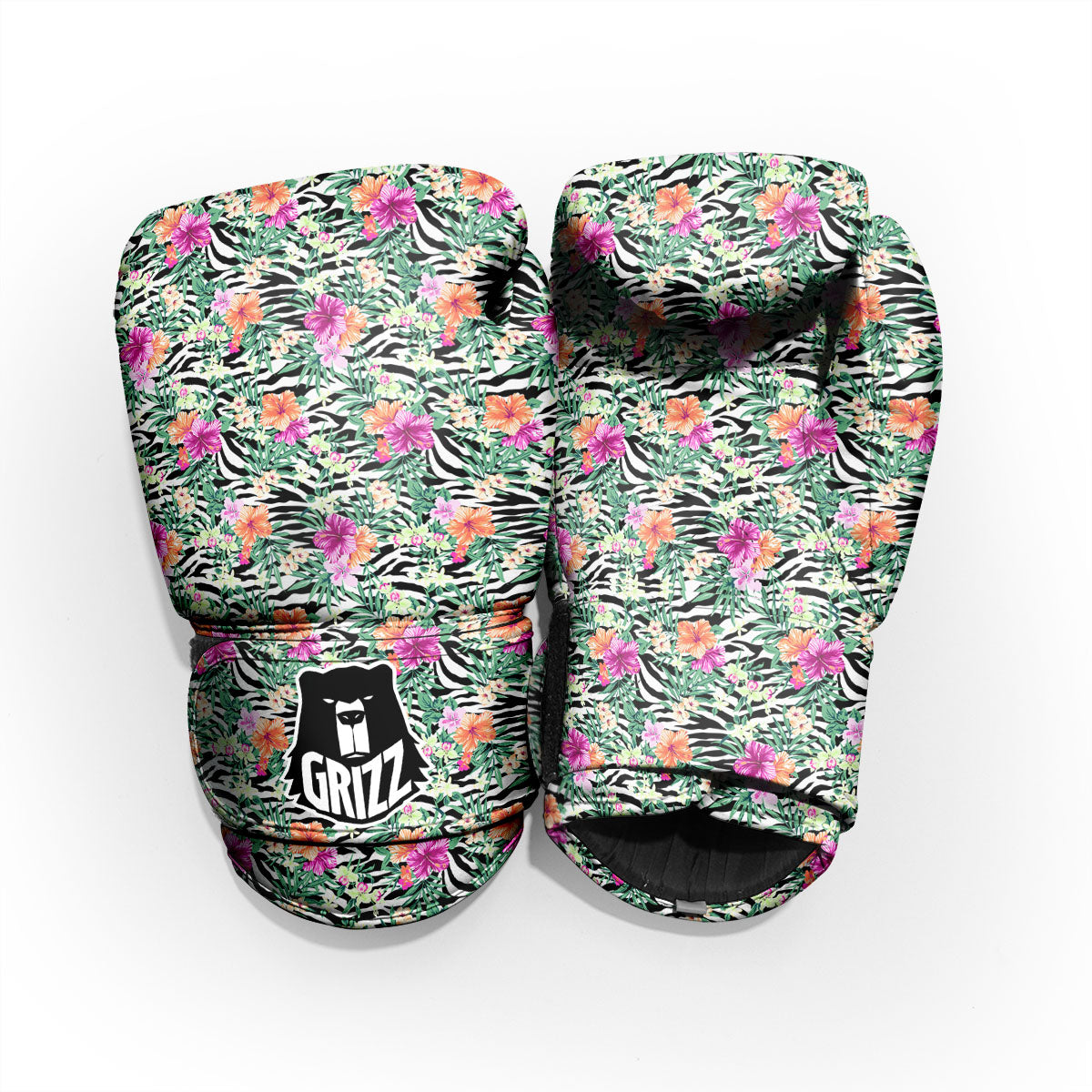Zebra Floral Black White Print Pattern Pro Boxing Glove