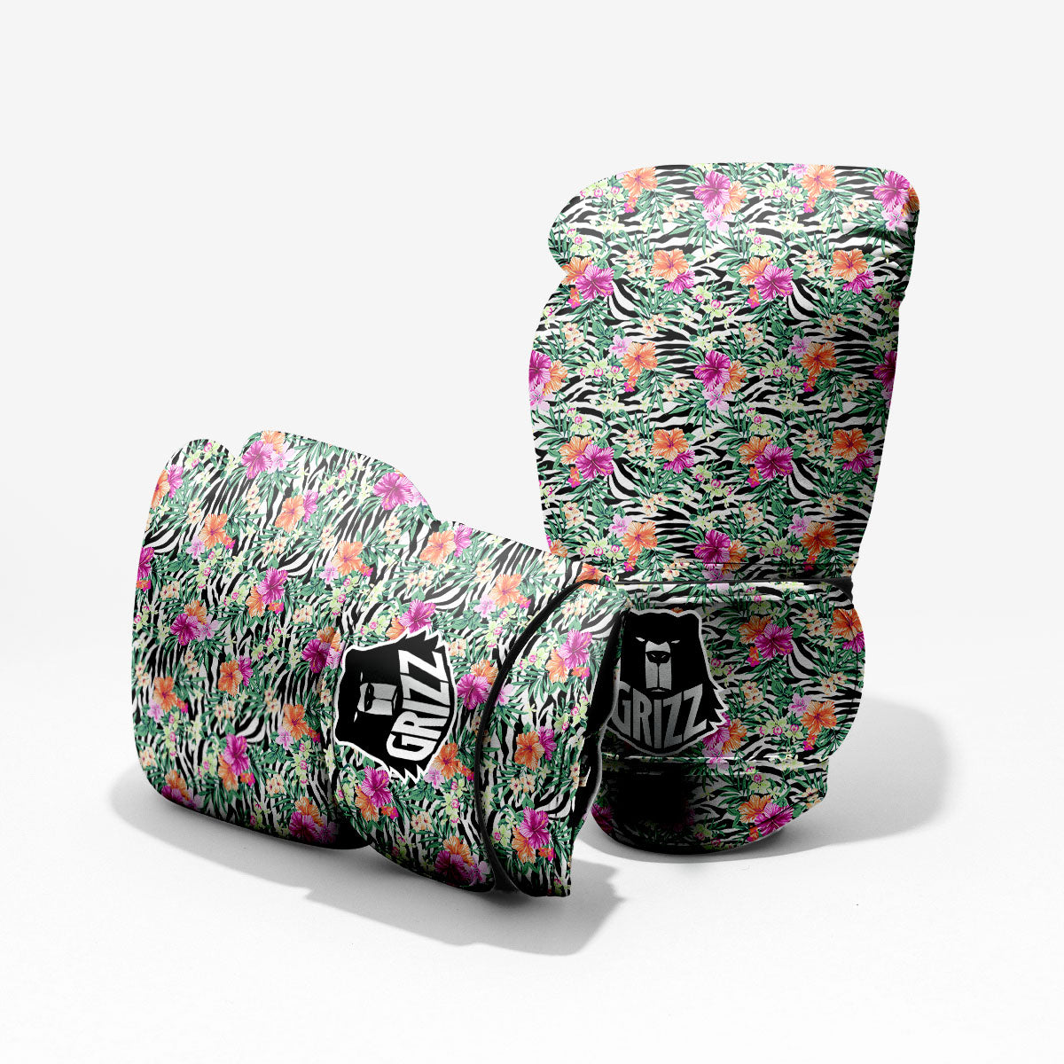 Zebra Floral Black White Print Pattern Pro Boxing Glove