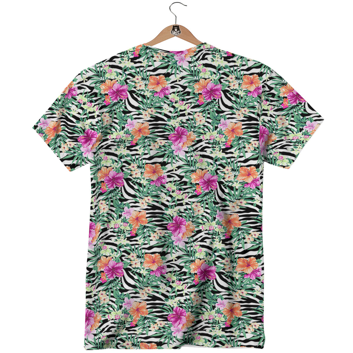 Zebra Floral Black White Print Pattern T-Shirt-grizzshop