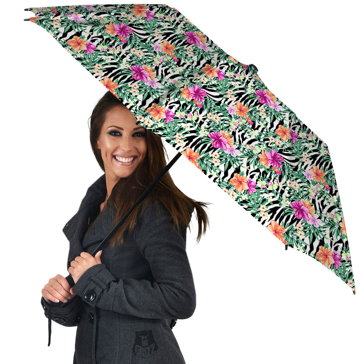 Zebra Floral Black White Print Pattern Umbrella-grizzshop