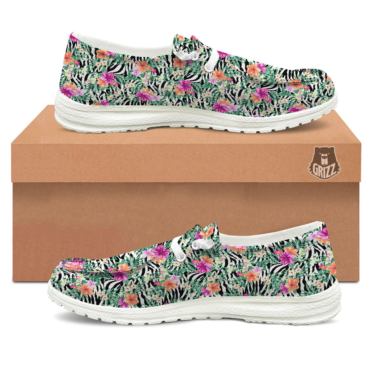 Zebra Floral Black White Print Pattern White Loafers-grizzshop