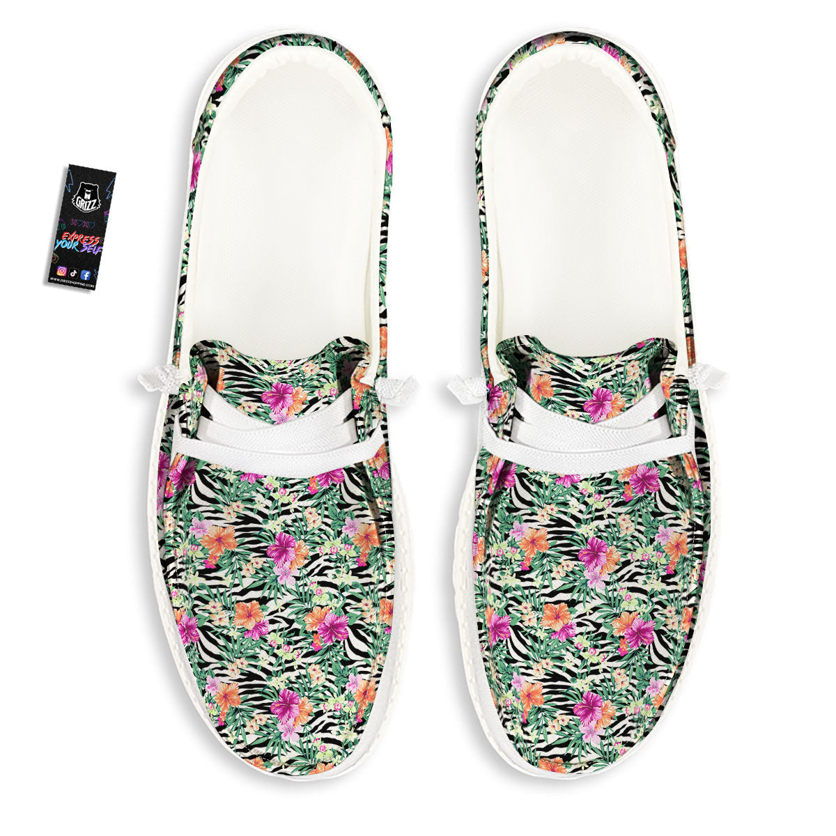 Zebra Floral Black White Print Pattern White Loafers-grizzshop