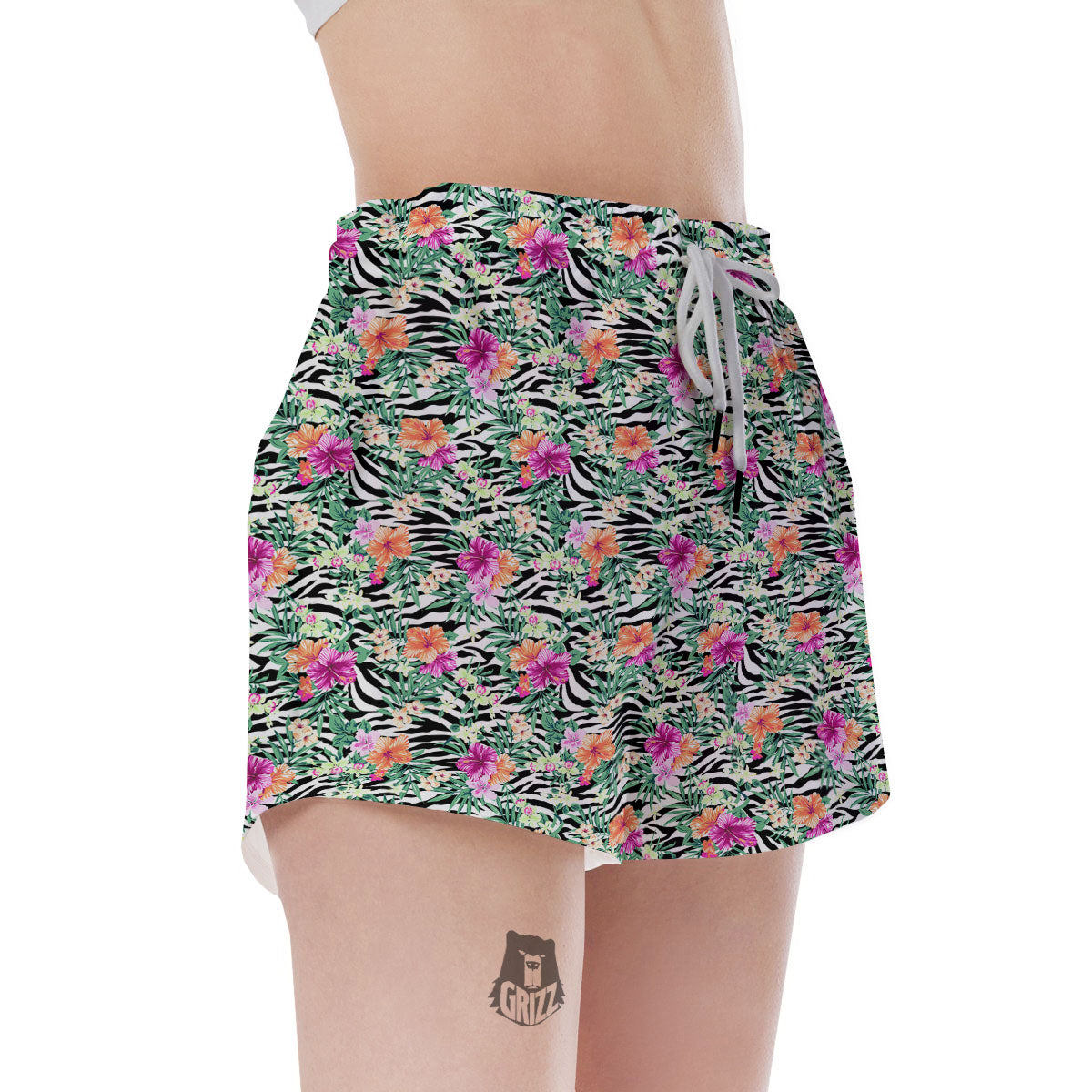 Zebra Floral Black White Print Pattern Women's Shorts-grizzshop