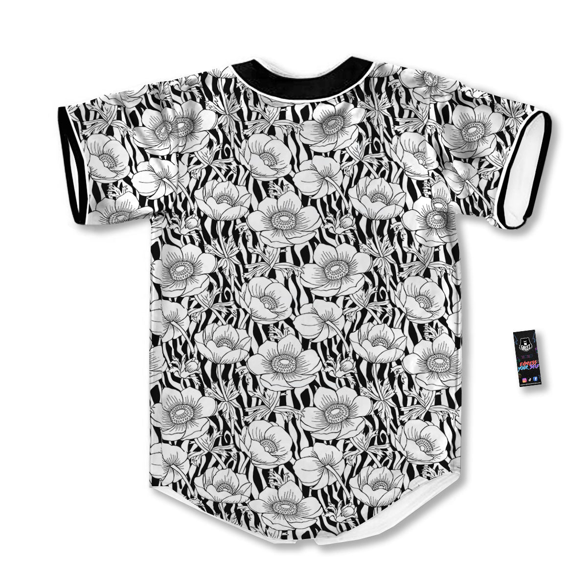 Zebra Flower Black White Print Pattern Baseball Jersey-grizzshop