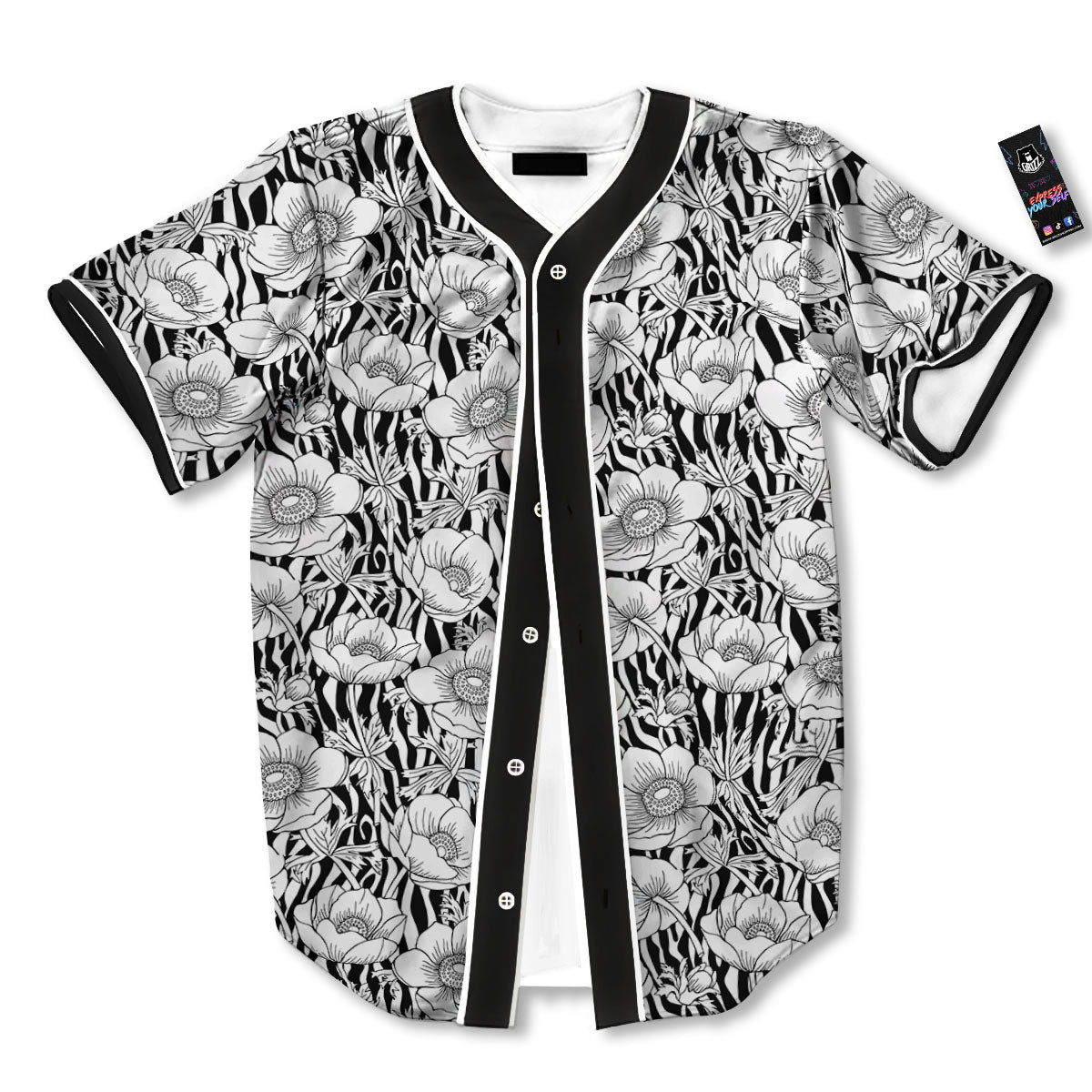 Zebra Flower Black White Print Pattern Baseball Jersey-grizzshop