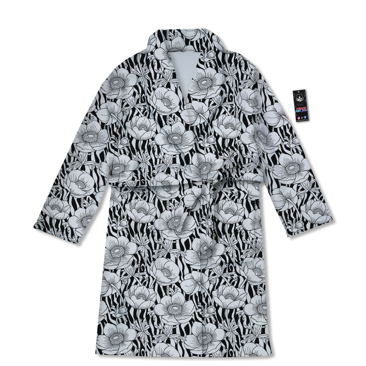 Zebra Flower Black White Print Pattern Bathrobe-grizzshop