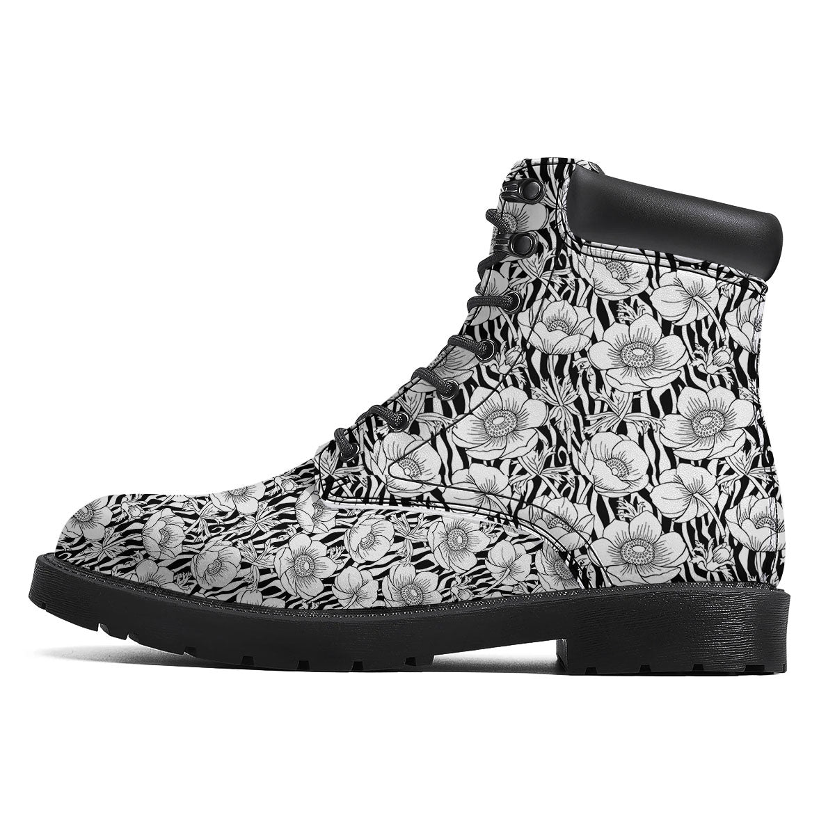 Zebra Flower Black White Print Pattern Boots-grizzshop
