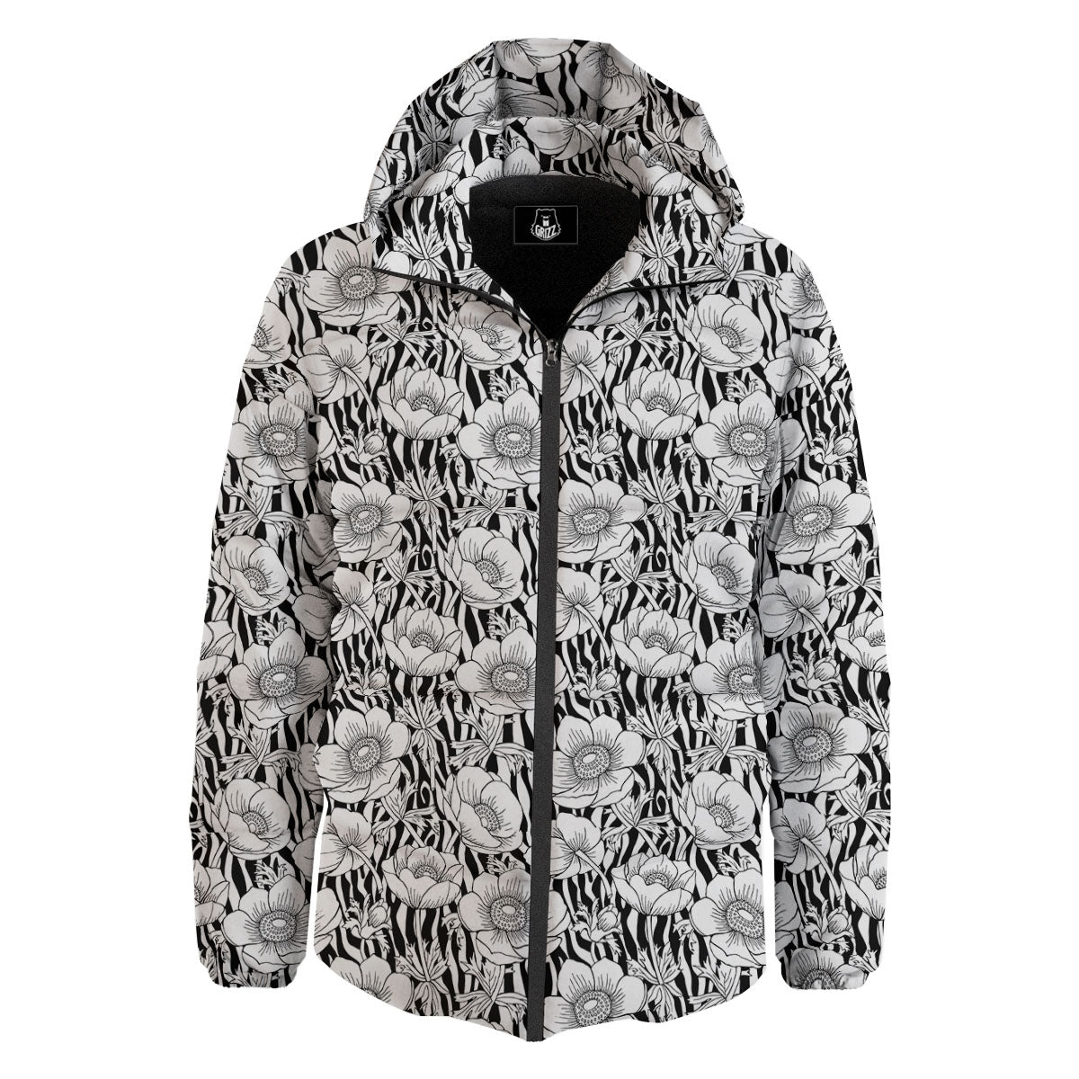 Zebra Flower Black White Print Pattern Down Jacket-grizzshop