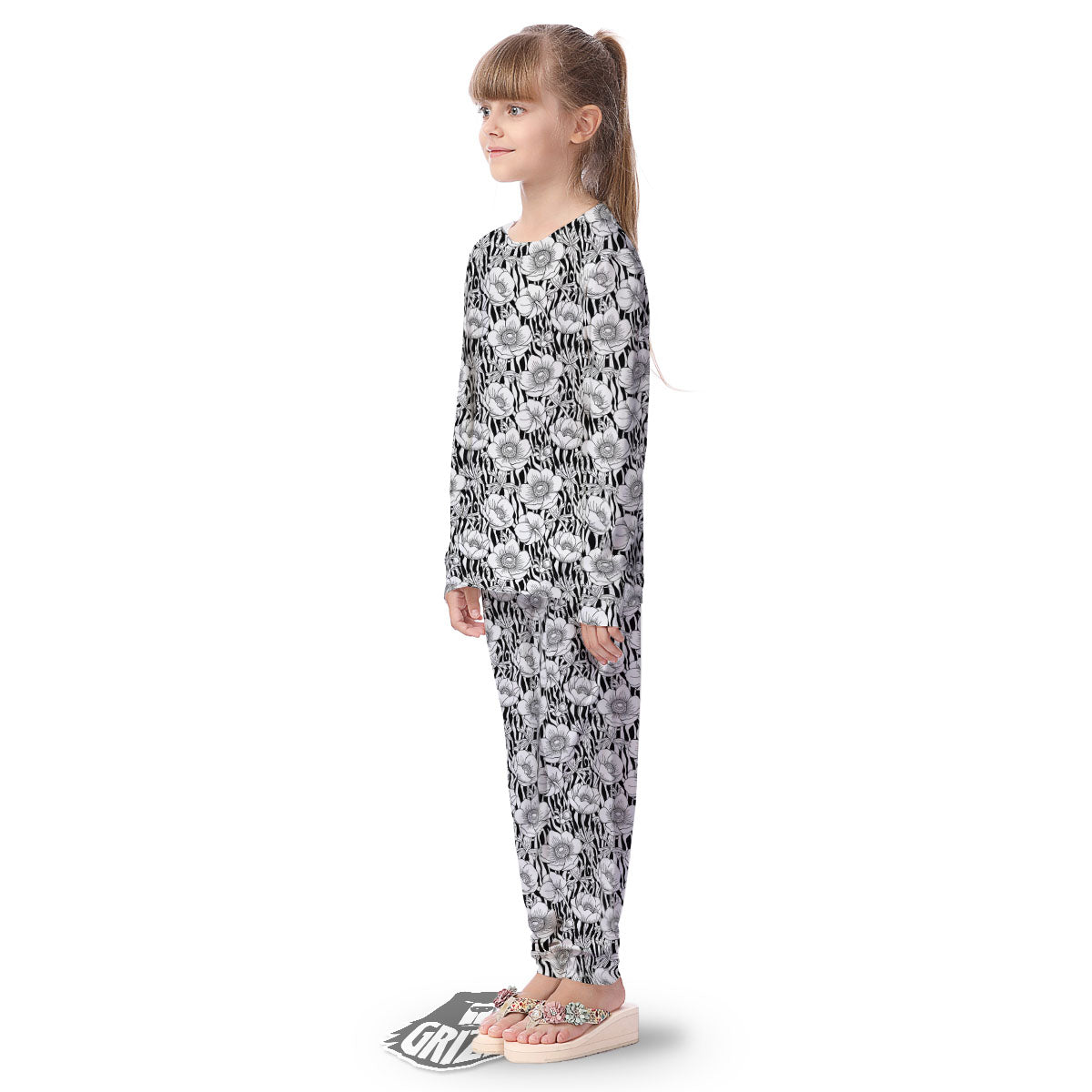 Zebra Flower Black White Print Pattern Kid's Pajamas-grizzshop