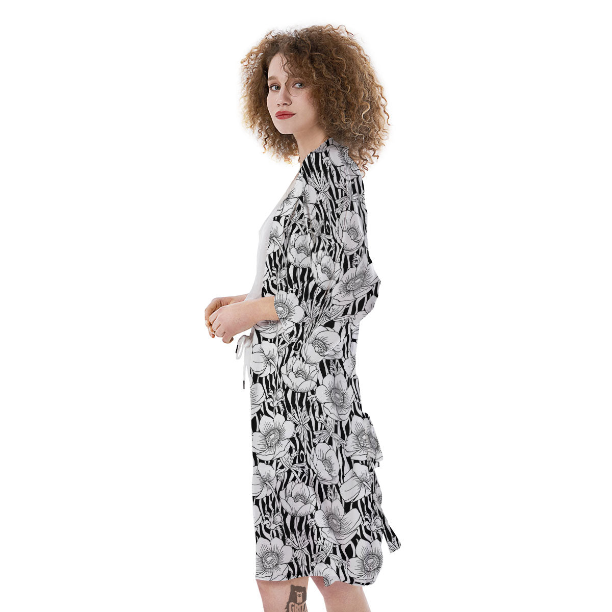 Zebra Flower Black White Print Pattern Kimono-grizzshop