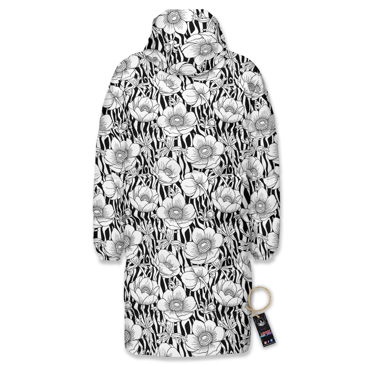 Zebra Flower Black White Print Pattern Long Down Jacket-grizzshop