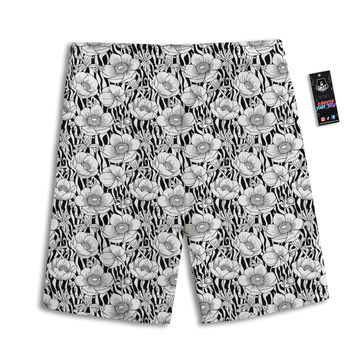 Zebra Flower Black White Print Pattern Men's Athletic Shorts-grizzshop
