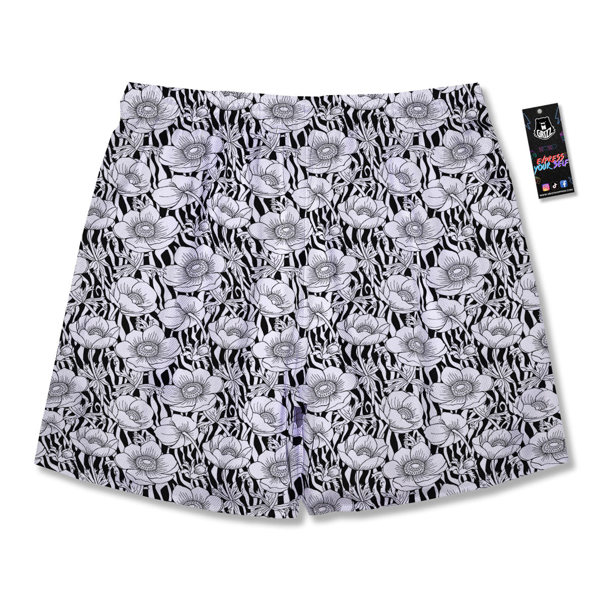 Zebra Flower Black White Print Pattern Men's Running Shorts-grizzshop