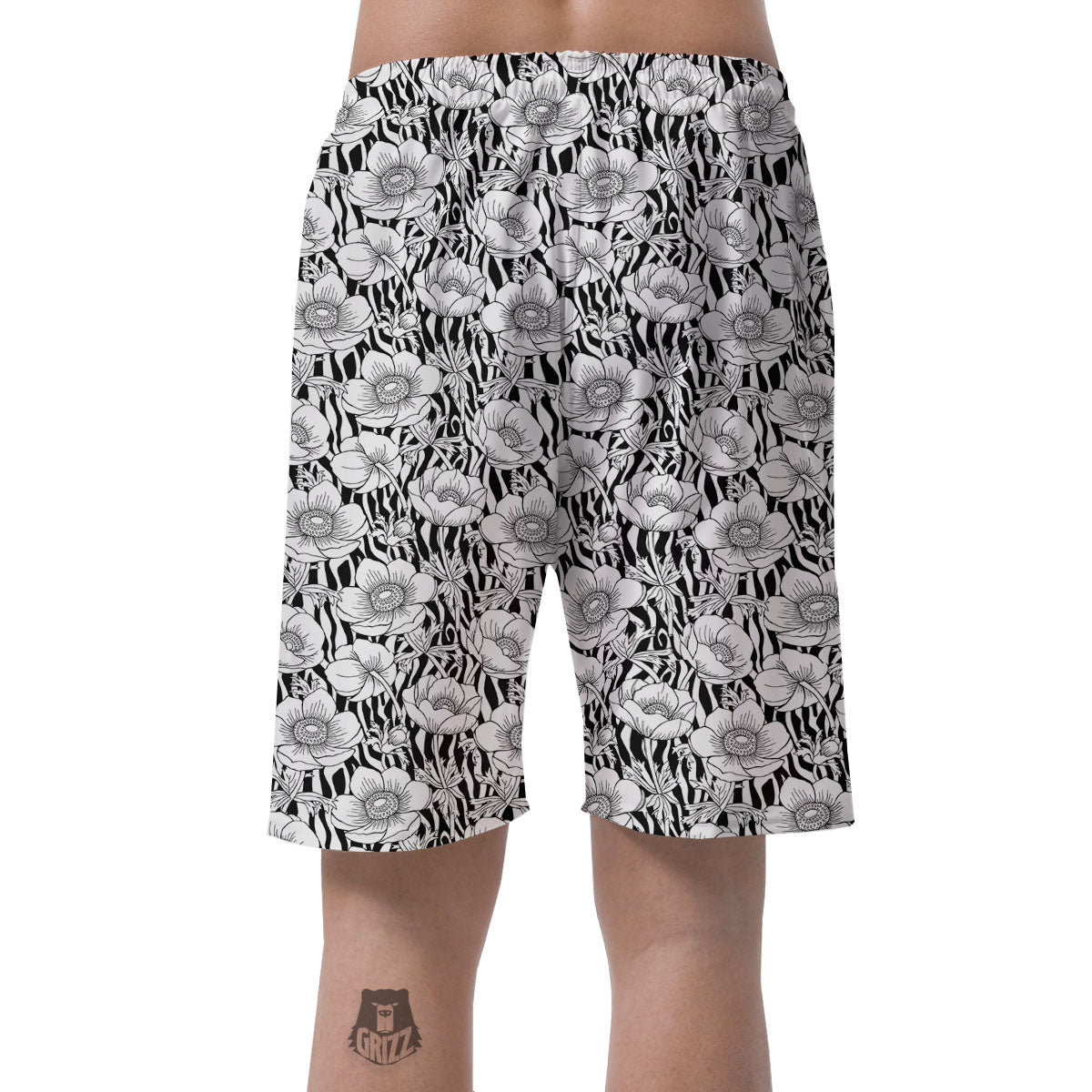Zebra Flower Black White Print Pattern Men's Shorts-grizzshop