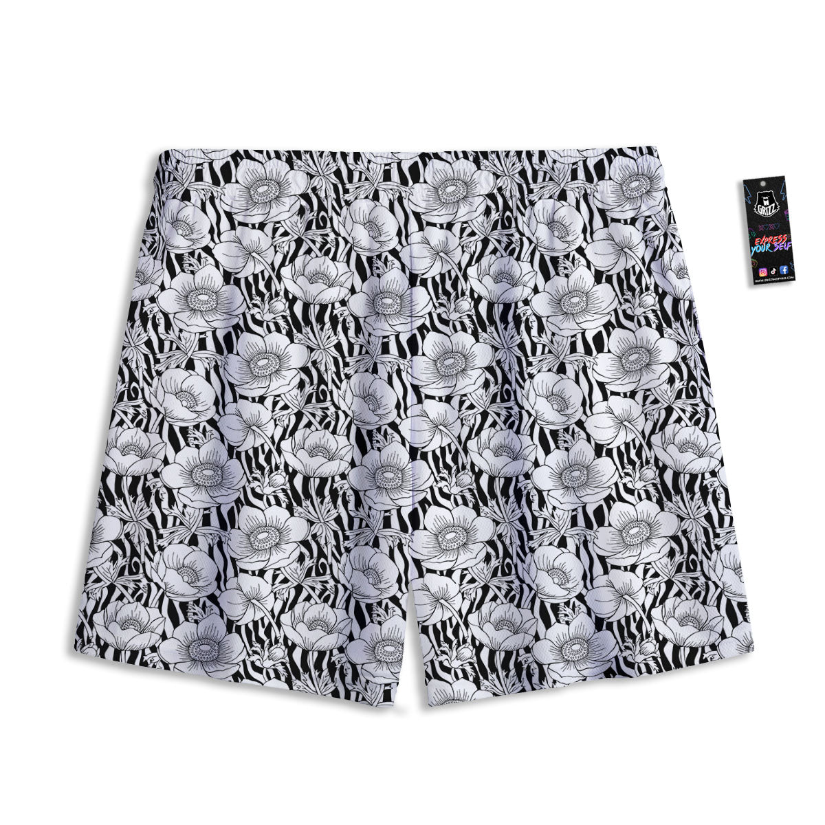 Zebra Flower Black White Print Pattern Mesh Shorts-grizzshop