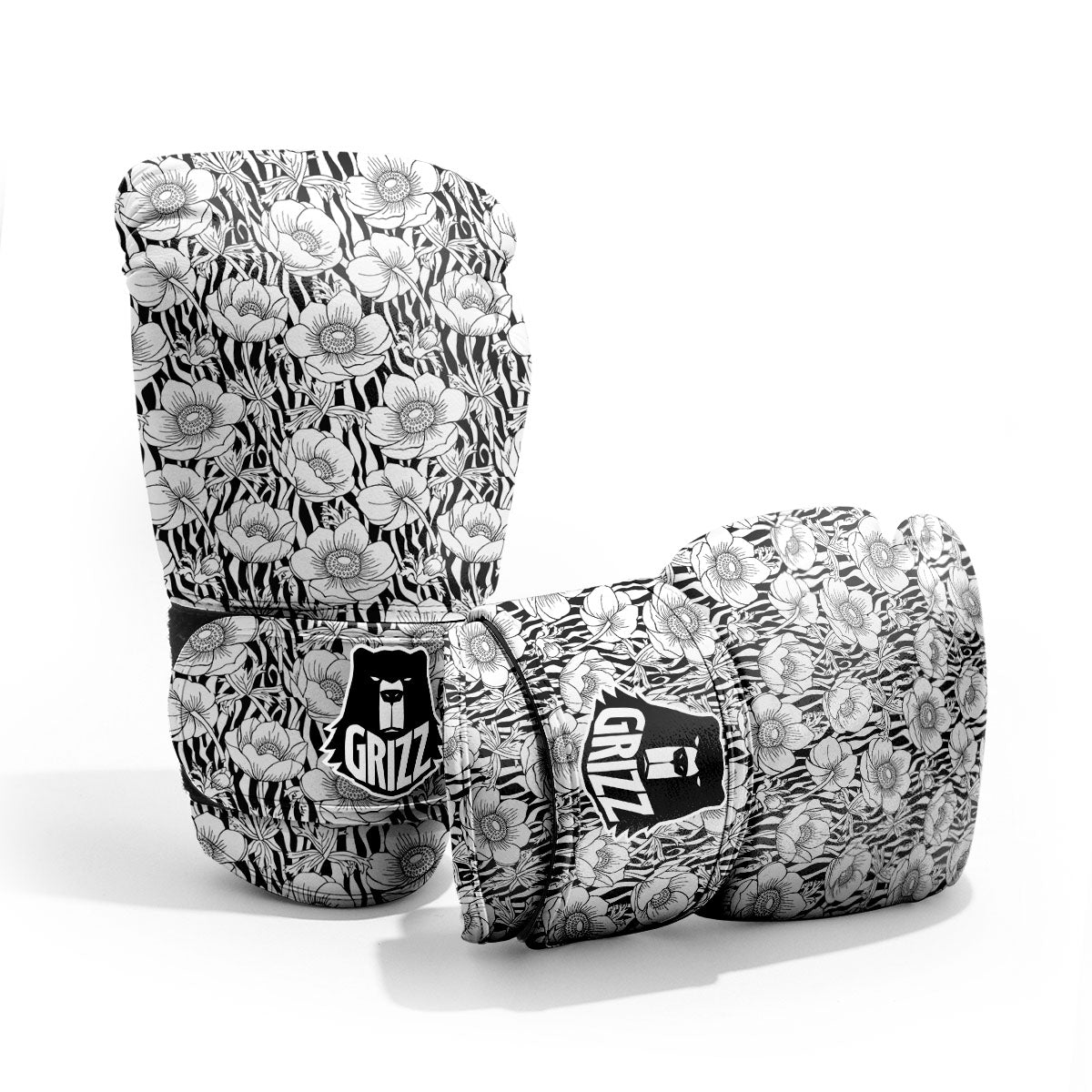 Zebra Flower Black White Print Pattern Sparring Gloves-grizzshop
