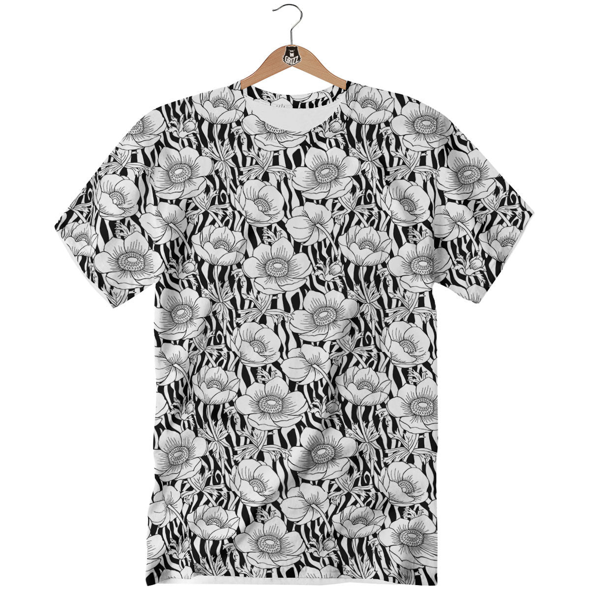 Zebra Flower Black White Print Pattern T-Shirt-grizzshop