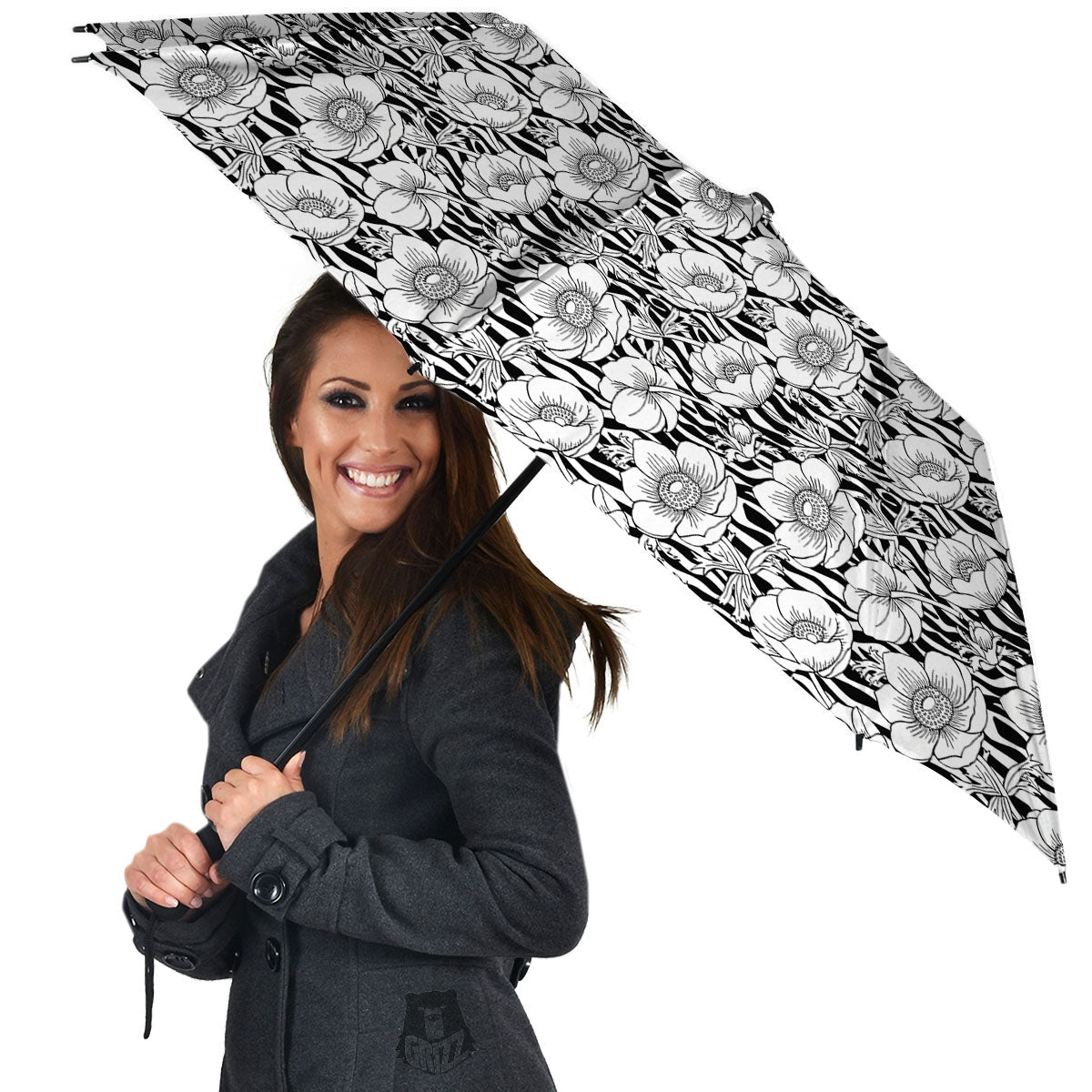 Zebra Flower Black White Print Pattern Umbrella-grizzshop