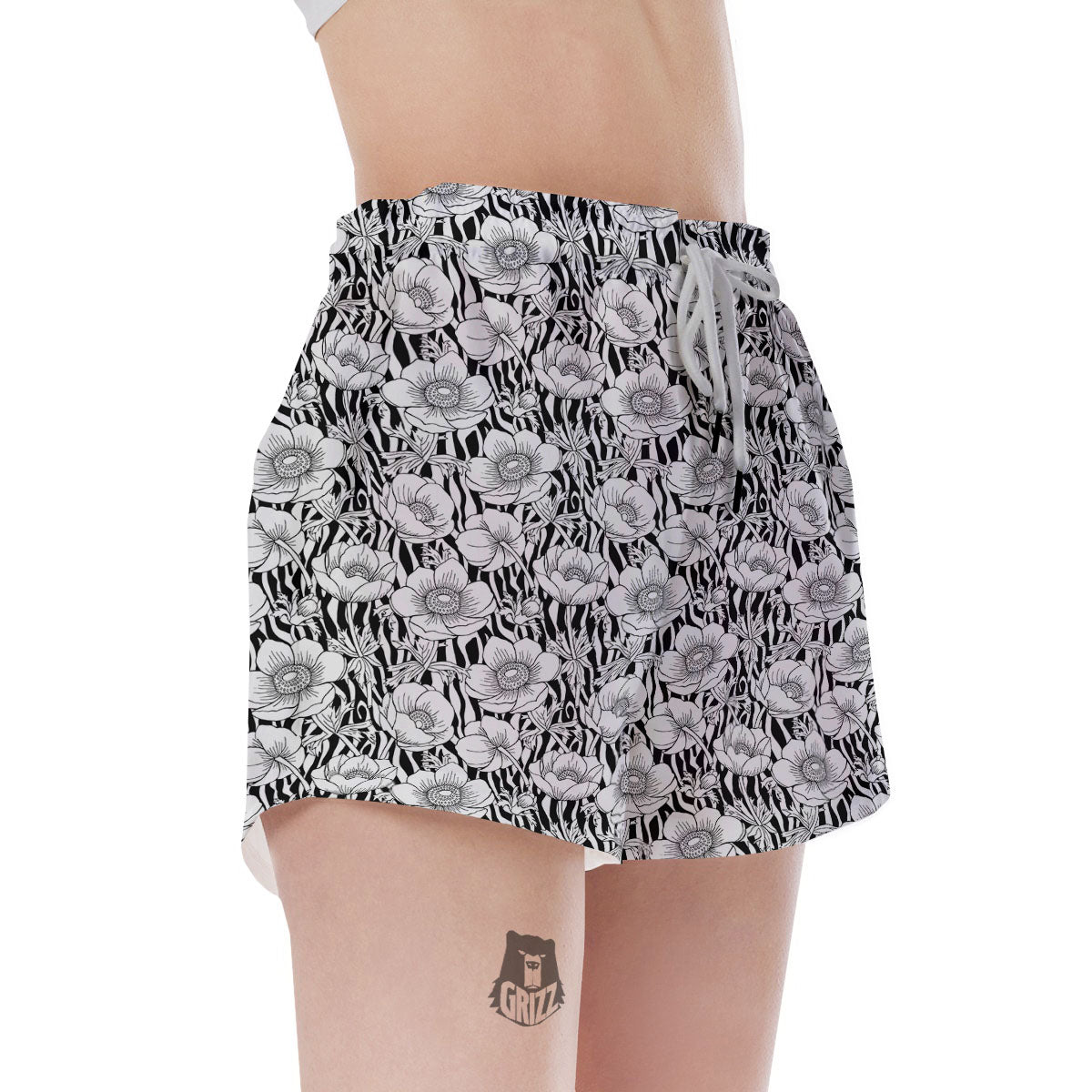 Zebra Flower Black White Print Pattern Women's Shorts-grizzshop