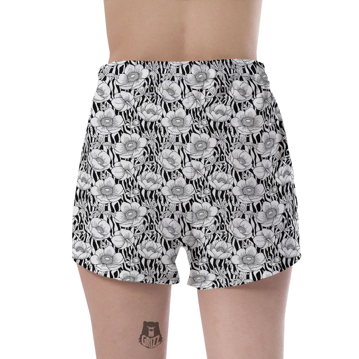 Zebra Flower Black White Print Pattern Women's Shorts-grizzshop