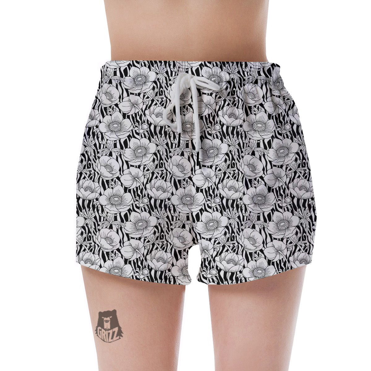 Zebra Flower Black White Print Pattern Women's Shorts-grizzshop