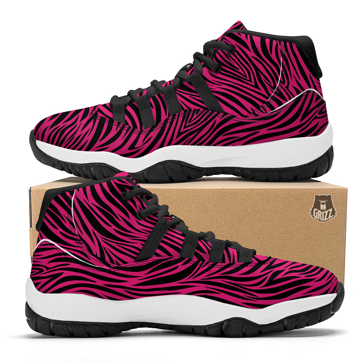 Zebra Hot Pink Print Pattern Black Bball Shoes-grizzshop