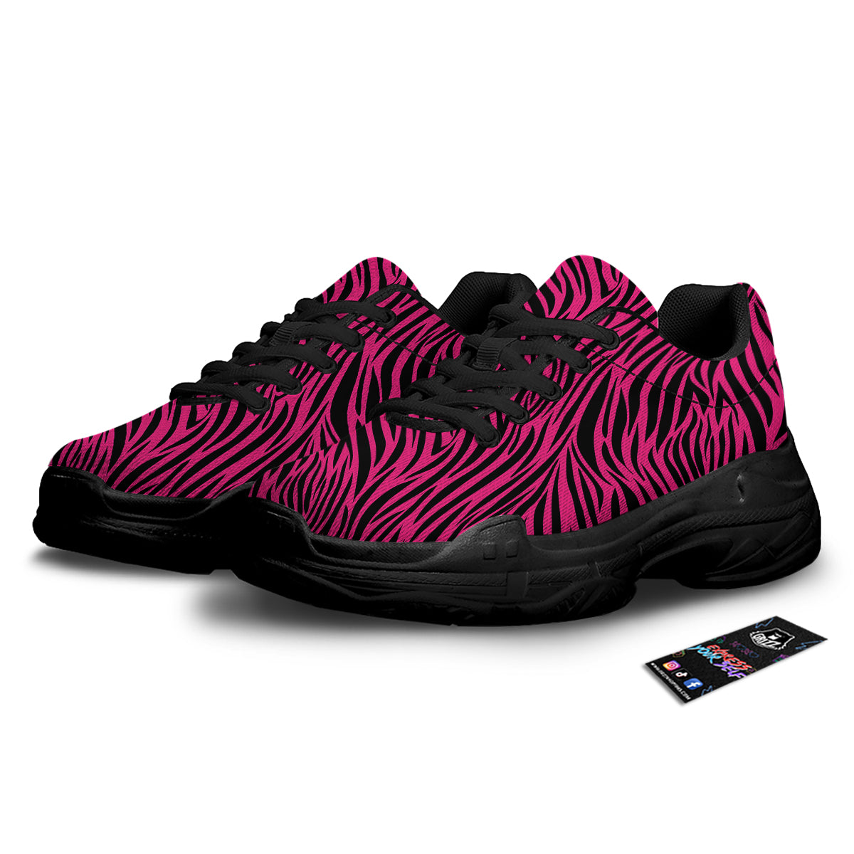 Zebra Hot Pink Print Pattern Black Chunky Shoes-grizzshop