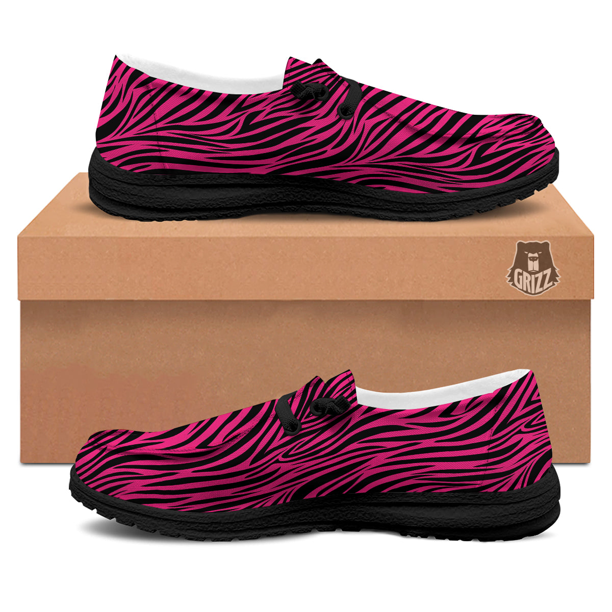 Zebra Hot Pink Print Pattern Black Loafers-grizzshop