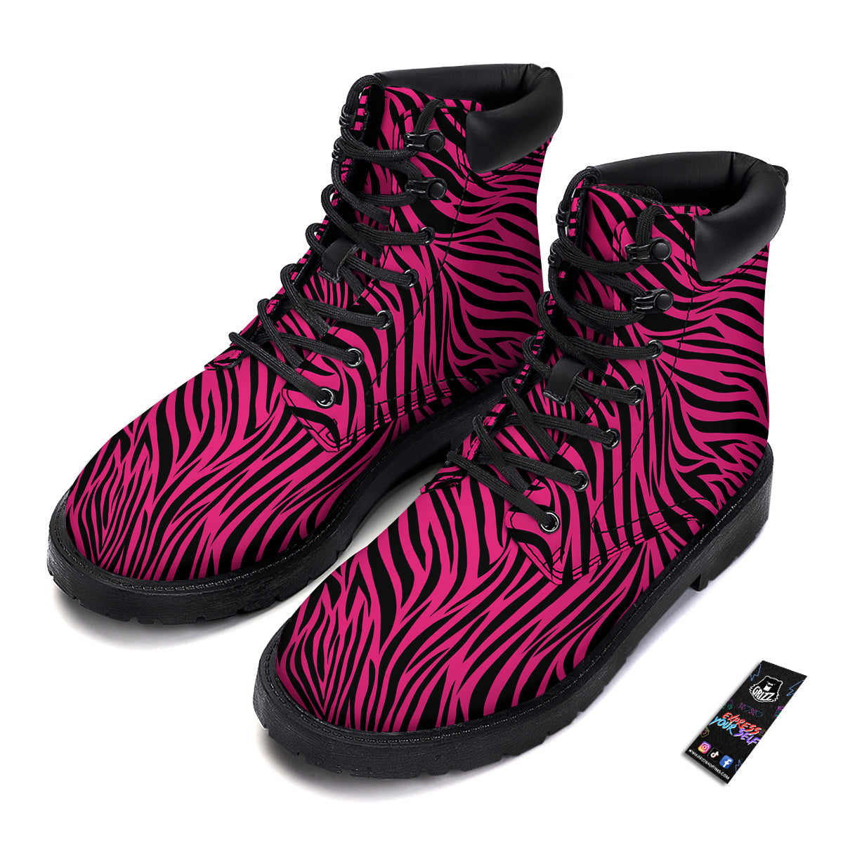 Zebra Hot Pink Print Pattern Boots-grizzshop