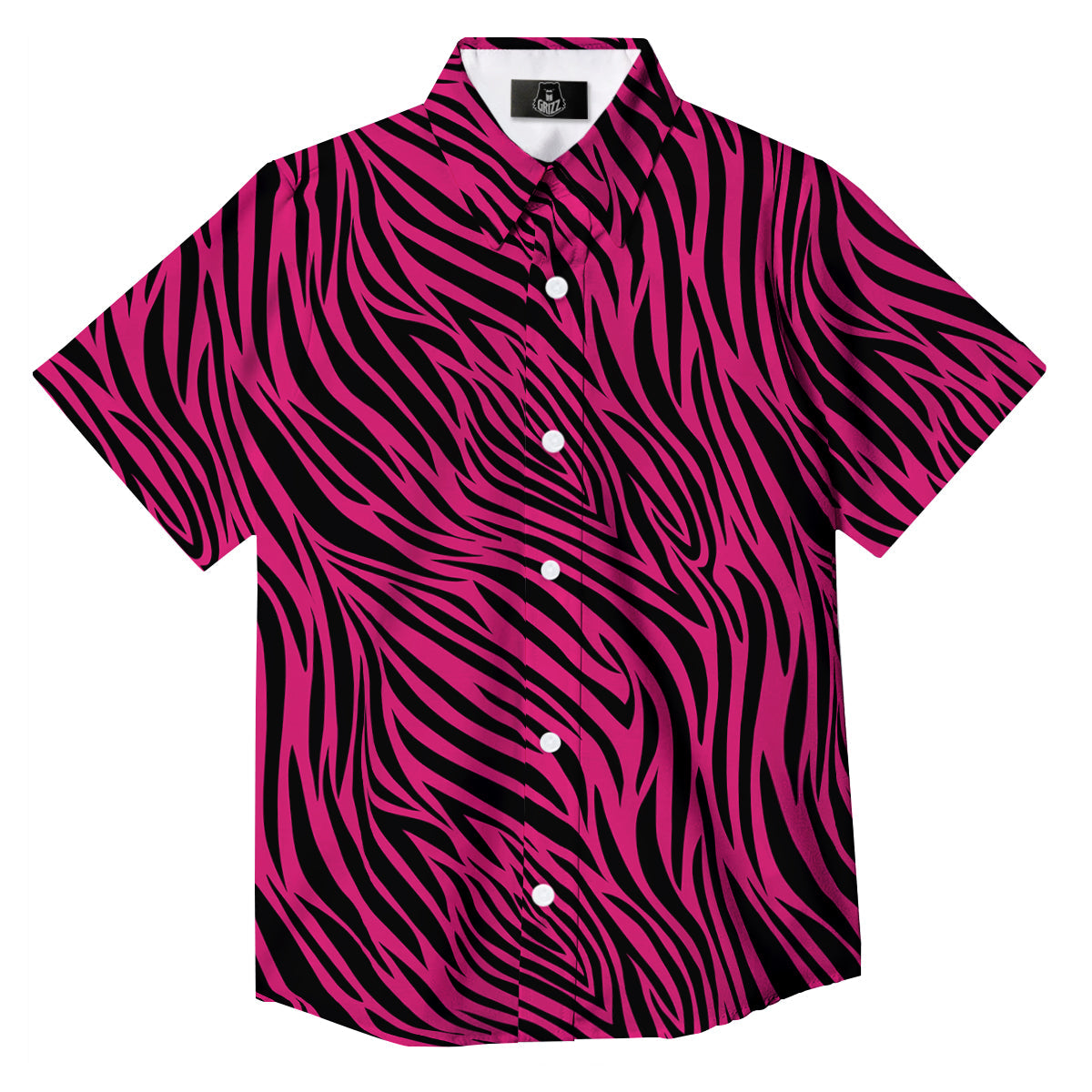 Zebra Hot Pink Print Pattern Button Up Shirt-grizzshop