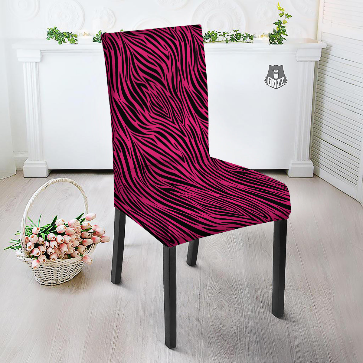 Zebra Hot Pink Print Pattern Dining Chair Slipcover-grizzshop