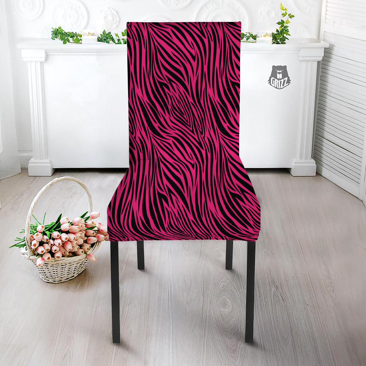 Zebra Hot Pink Print Pattern Dining Chair Slipcover-grizzshop
