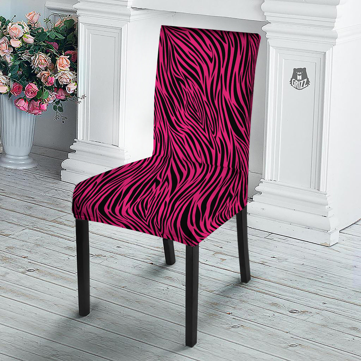 Zebra Hot Pink Print Pattern Dining Chair Slipcover-grizzshop
