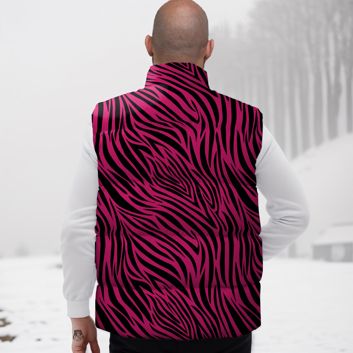 Zebra Hot Pink Print Pattern Down Vest-grizzshop