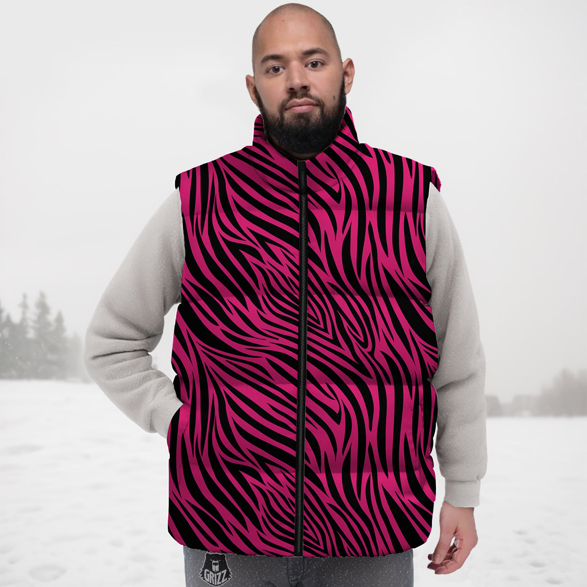 Zebra Hot Pink Print Pattern Down Vest-grizzshop