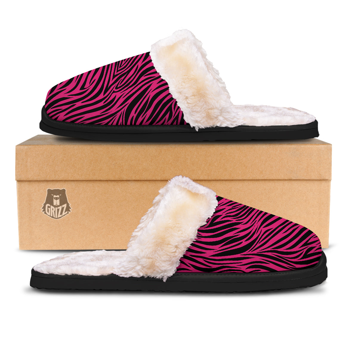 Zebra Hot Pink Print Pattern Slippers-grizzshop