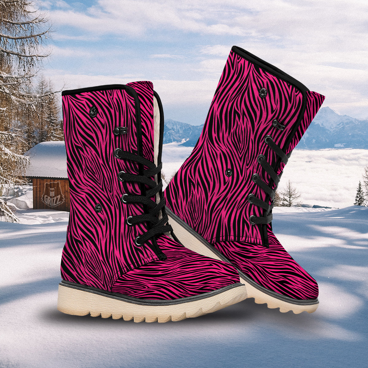 Zebra Hot Pink Print Pattern Snow Boots-grizzshop