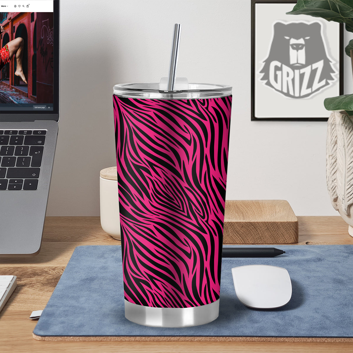 Zebra Hot Pink Print Pattern Tumbler-grizzshop