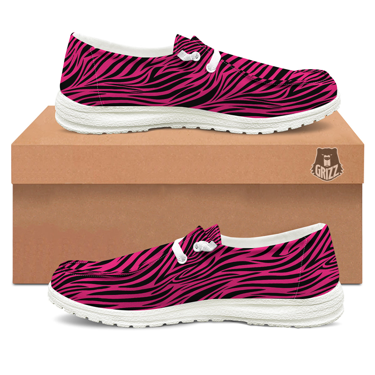 Zebra Hot Pink Print Pattern White Loafers-grizzshop