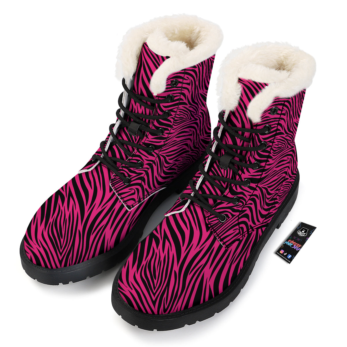 Zebra Hot Pink Print Pattern Winter Boots-grizzshop